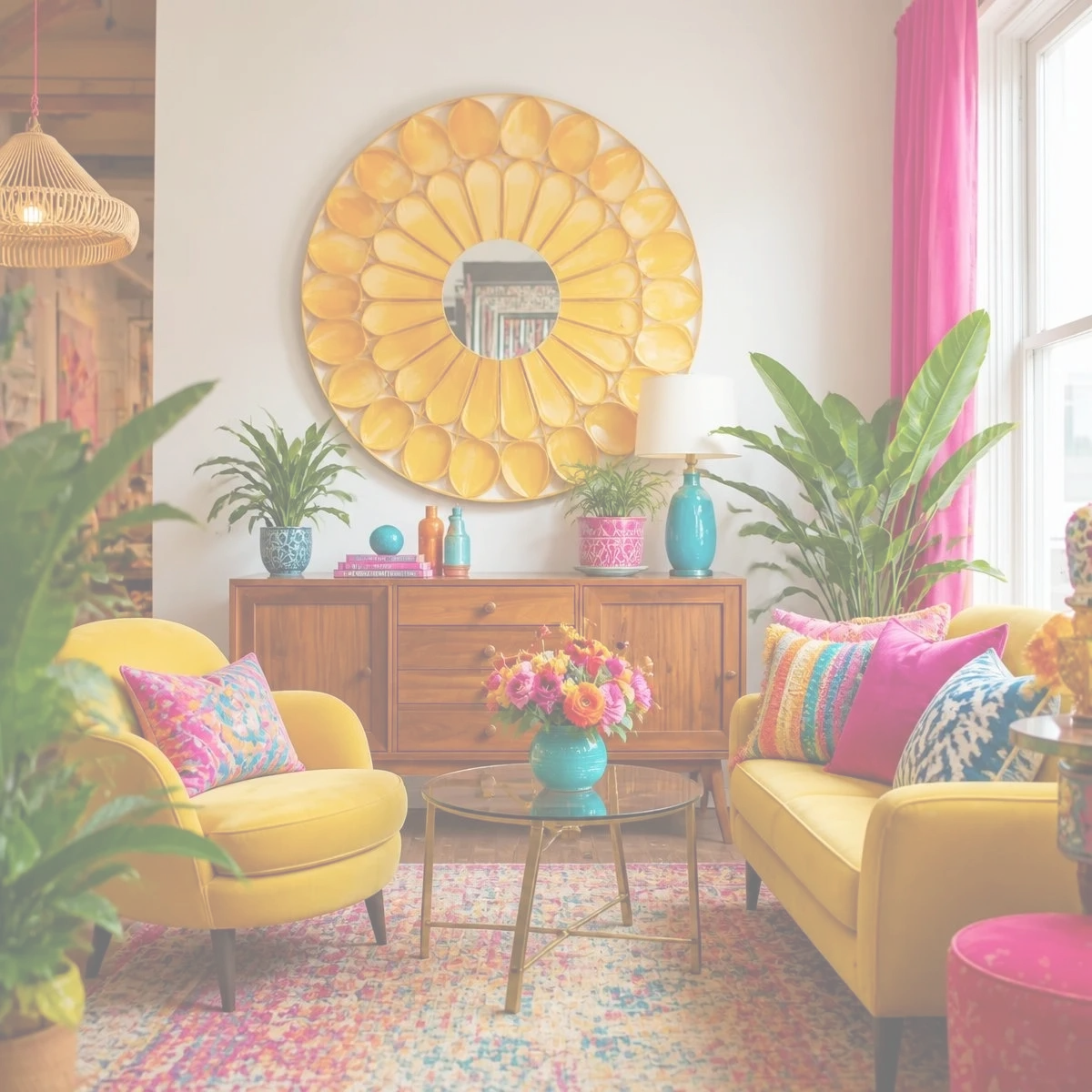 Bright cheery bohemian room decor